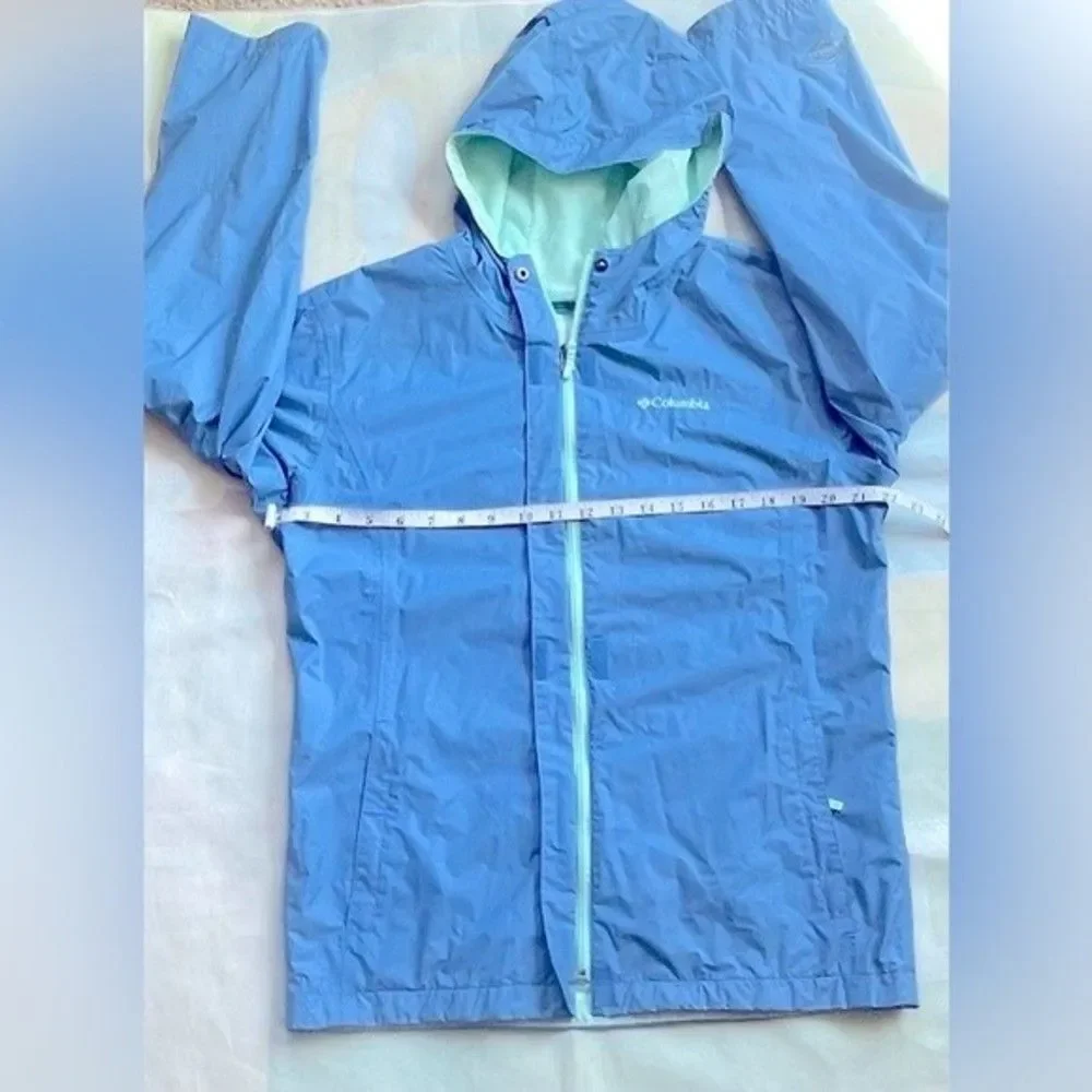 Columbia Girls’ Arcadia™ Rain Jacket Blue W/Green Lined Sz XL Great Condition